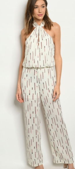 New w/tags White striped Jumpsuit w/halter tie - Picture 3 of 10